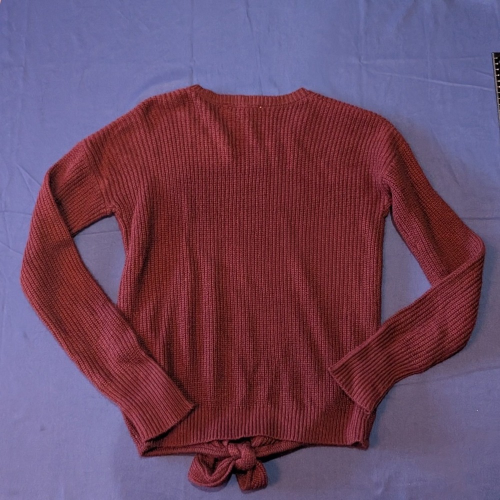 Pink Republic Burgundy Ribbed Knit Tie Front Sweater Long Sleeve Women's XS - Picture 8 of 12
